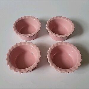 Chantal Pink Glazed Ceramic Ramekins 1/2 Cup Set of 4 Ruffled Edge Bakeware